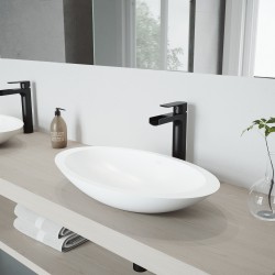 Bathroom Sinks| VIGO Vessel sink Matte White Matte Stone Vessel Oval Modern Bathroom Sink with Faucet Drain Included (23.125-in x 13.5-in) - TN03905