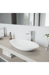 Bathroom Sinks| VIGO Vessel sink Matte White Matte Stone Vessel Oval Modern Bathroom Sink with Faucet Drain Included (23.125-in x 13.5-in) - DM25141