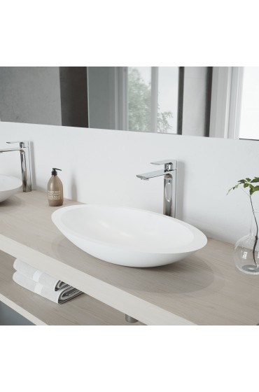 Bathroom Sinks| VIGO Vessel sink Matte White Matte Stone Vessel Oval Modern Bathroom Sink with Faucet Drain Included (23.125-in x 13.5-in) - DM25141