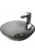 Bathroom Sinks| VIGO Vessel sink Sheer Black Glass Vessel Round Modern Bathroom Sink with Faucet Drain Included (16.5-in x 16.5-in) - NT53113