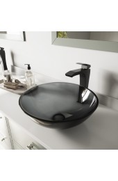 Bathroom Sinks| VIGO Vessel sink Sheer Black Glass Vessel Round Modern Bathroom Sink with Faucet Drain Included (16.5-in x 16.5-in) - NT53113