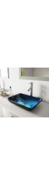 Bathroom Sinks| VIGO Vessel sink Turquoise Water Glass Vessel Rectangular Modern Bathroom Sink with Faucet Drain Included (13-in x 18.125-in) - QN11160