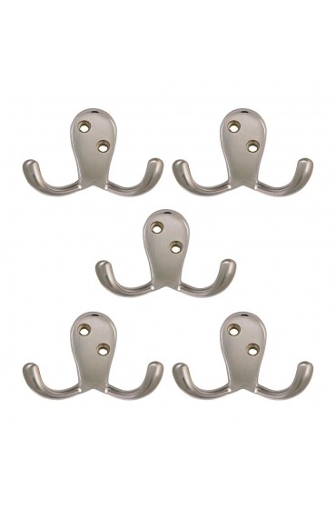 Decorative Wall Hooks| Design House 5-Pack 2-Hook 0.65-in x 1.65-in H Satin Nickel Decorative Wall Hook (10-lb Capacity) - NX97578