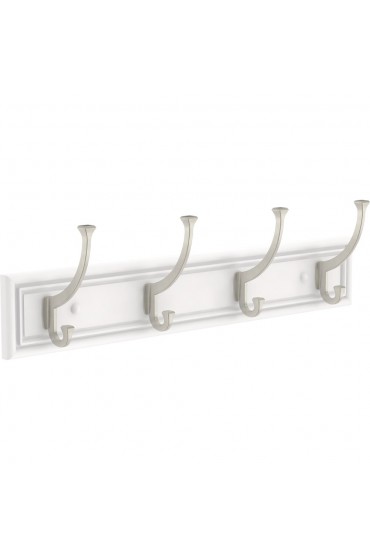 Decorative Wall Hooks| Franklin Brass 4-Hook 3.874-in x 6.4095-in H Pure White and Satin Nickel Decorative Wall Hook (35-lb Capacity) - OY47341