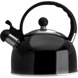 2.5 Liter Whistling Tea Kettle Modern Stainless Steel Whistling Tea Pot for Stovetop with Cool Grip Ergonomic Handle Black