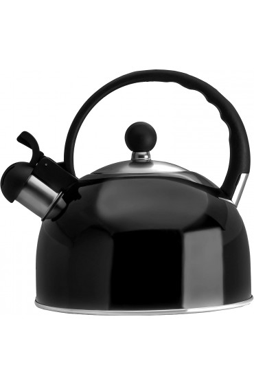 2.5 Liter Whistling Tea Kettle Modern Stainless Steel Whistling Tea Pot for Stovetop with Cool Grip Ergonomic Handle Black