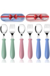 3 Sets Toddler Utensils Stainless Steel Fork and Spoon Safe Children's Cutlery Set Round Handle Cute for Baby