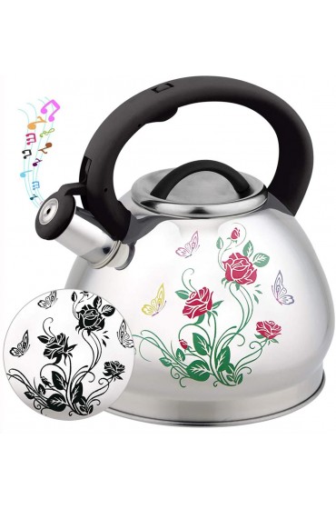 3L Tea Kettle Stovetop Whistling Teakettle Tea Pot,Food Grade Stainless Steel Color Changing Tea Kettles with Heat Proof Handle Loud Whistle and Anti-Rust Suitable for All Heat Source