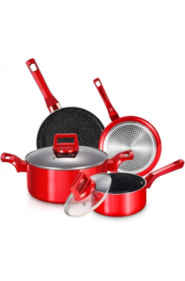 6 Pcs Pots and Pans Sets Nonstick Cookware Set Induction Pan Set Chemical-Free Kitchen Sets Stone-Derived Coating Saucepan Stock Pot Frying Pan Red