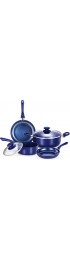 6 Pieces Pots and Pans Set,Aluminum Cookware Set Nonstick Ceramic Coating Fry Pan Stockpot with Lid Blue