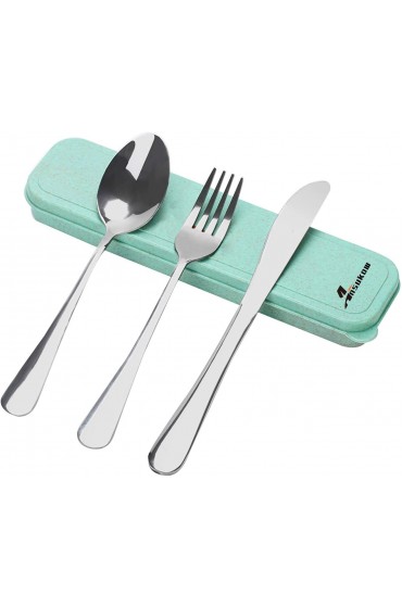 Ansukow 4-Piece Portable Travel Utensils Set with Case 18 8 Stainless Steel Reusable Silverware Set,Easy to Clean Dishwasher Safe,for Lunch Box Workplace Camping School Picnic