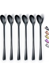 Black Long Handle Spoon Coffee Stirrers Premium Stainless Steel Coffee Spoons Ice Tea Spoons Ice Cream Spoon Cocktail Stirring Spoons Tea Spoons Set of 6 Black