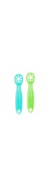 ChooMee Baby Spoons Platinum Silicone | FlexiDip First Stage Self Feeding Dipping Spoon | Teething Friendly Soft Tip with Firm Handle | 2 CT | Aqua Green