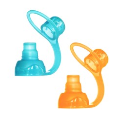 ChooMee SoftSip Food Pouch Top | Baby Led Weaning | No Spill Flow Control Valve Protects Childs Mouth 100% Silicone BPA Free | 2CT Orange Aqua