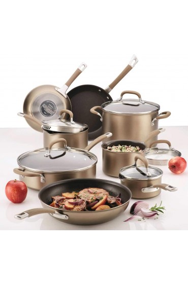 Circulon Premier Professional 13-Piece Hard-Anodized Cookware Set 8 Cooking Vessels and 5 Lids Induction Base Suitable For All Cooktops Bronze
