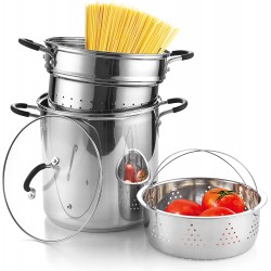 Cook N Home 4-Piece Stainless Steel Pasta Cooker Steamer Multipots 12 Quart Silver