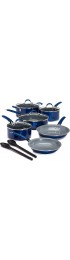 Cooking Light Allure Non-Stick Ceramic Cookware with Silicone Stay Cool Handle 12 Piece Set Blue