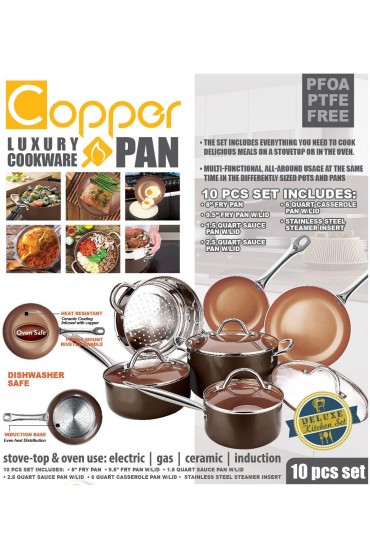 Copper H-02628 Pan 10-Piece Luxury Induction Cookware Set Non-Stick 21.5 x 11.5 x 11 inches …