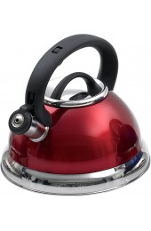 Creative Home Alexa 3.0 Quart Stainless Steel Whistling Tea Kettle with Aluminum Capsulated Bottom for Even Heat Distribution Metallic Cranberry