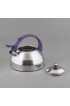Creative Home Steppes 2.8 Qt Stainless Steel Whistling Teakettle with Aluminum Capsulated Bottom Brushed Finish Body with Purple Coated Handle