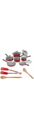 Cuisinart 54C-11R Ceramica XT Nonstick 11-Piece Cookware Set Red w Bamboo Spatula Spoon & Nylon Flipper Tongs Bundle 4 Items