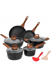 ESLITE LIFE Pots and Pans Set Nonstick Induction Cookware Set Granite Coating with Frying Pan Saute Pan Sauce Pan Stock Pot Spatula and Ladle 12 Piece Black