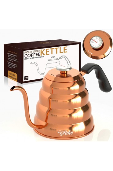 FIIHO Stainless Steel Pour Over Coffee & Tea Kettle with Thermometer for Exact Temperature Gooseneck Tea Kettle -Kitchen Appliances & Dorm Essentials 1.2 Liter 40 fl oz