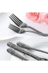 Fivent Floral Damask Rose Black Cutlery Set 20 pcs Includes 8 x Spoons 8 x Forks 4 x Knife Stainless Steel Dishwasher Safe Mirror Polished Tableware Durable Flatware Home Kitchen