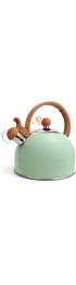 Flantor Tea Kettle,2.5 Quart Whistling Teapot Tea Kettles with Wood Pattern Anti-Hot Handle,Food Grade Stainless Steel Whistle Tea Pot Water Kettle for Stovetops Green