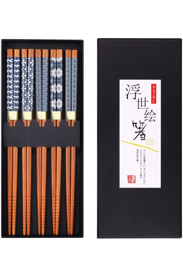 GLAMFIELDS Bamboo Chopsticks Reusable Japanese Style Lightweight 5 Pairs Ramen Chop Sticks Case Gift Set