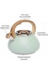 Goodful Stainless Steel Whistling Tea Kettle for Stovetop Trigger Spout Wood-Look Handle 2.5 Quarts Sage