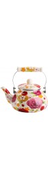 Jucoan Vintage Enamel Tea Kettle 2.6 Quart Large Rose Floral Enamel on Steel Teapot with Porcelain Handle for Stovetop