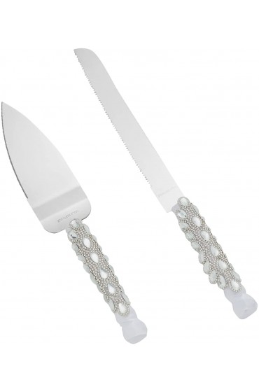 Juvale Wedding Cake Knife and Server Stainless Steel Cutting Set with Diamonds Crystals Ribbon