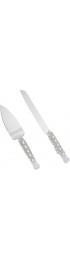 Juvale Wedding Cake Knife and Server Stainless Steel Cutting Set with Diamonds Crystals Ribbon