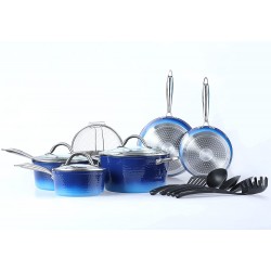 Kitchen Academy 15 Piece Nonstick Granite Coated Cookware Set Complete Pots and Pans Set with Tools
