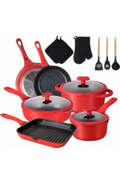 Kitchen Cookware Sets imarku 16-Piece Granite Coating Nonstick Pots and Pans Set Induction Cookware Sets with Cooking Pot and Pan Set Scratch Resistant Red