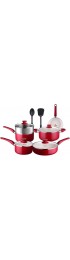 LOVE PAN 12 Piece White Ceramic Pots and Pans Set Kitchen Non-Stick Cookware Set for Cooking and Frying Pot and Pan Set with Glass Lids and Kitchen Utensils Red