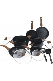 MAISON ARTS Kitchen Nonstick Cookware Sets Granite Coating Frying Pan Skillets Stock Pot 12 Piece Induction Pan Sets Suitable for All Stoves Dishwasher Safe