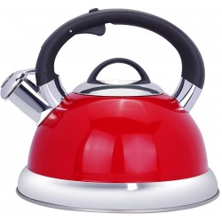 Masio 2.5 Quart Red Whistling Tea Kettle for Stove Top Food Grade Stainless Steel