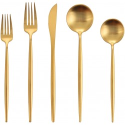 Matte Gold Silverware Set  Oliviola 20-Piece Stainless Steel Flatware Cutlery Set Service for 4 Satin Finish Kitchen Utensil Set Dishwasher Safe