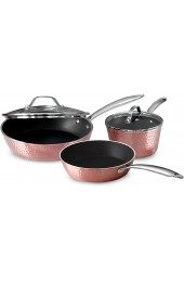 OrGREENiC Rose Hammered Cookware Collection 5 Piece Set with Lids Non-Stick Ceramic for Even Heating | Safe for Dishwasher Oven & StoveTop