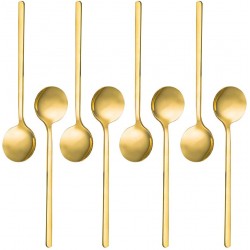 Pack of 8 Gold Plated Stainless Steel Espresso Spoons findTop Mini Teaspoons Set for Coffee Sugar Dessert Cake Ice Cream Soup Antipasto Cappuccino 5.3 Inch