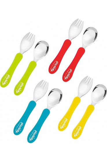 Plaskidy Toddler Utensils Set Stainless Steel with Silicone Handle 4 Toddler Spoons and 4 Toddler Forks BPA Free Dishwasher Safe Kids Silverware Set Children Cutlery Set Kids Forks and Kids Spoons