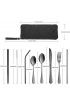 Portable Travel Utensils Reusable Silverware with Case for Fixing Tableware 9 Pieces Stainless Steel Stable Flatware Set Camping Picnic Cutlery Set Black Set