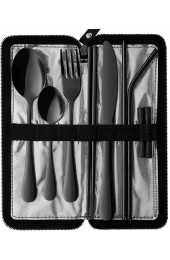 Portable Travel Utensils Reusable Silverware with Case for Fixing Tableware 9 Pieces Stainless Steel Stable Flatware Set Camping Picnic Cutlery Set Black Set