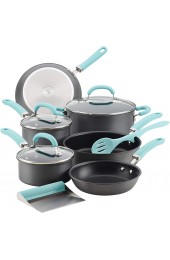 Rachael Ray 11-Piece Hard Anodized Aluminum Cookware Set Gray with Light Blue Handles