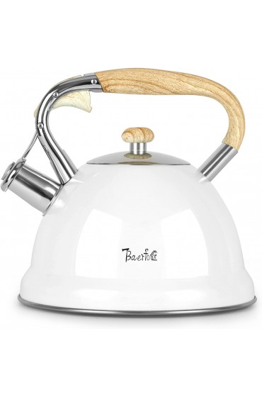 Stove Top Whistling Tea Kettle，Food Grade SUS304 stainless Steel Tea Kettle More Durable and Larger Capacity 3.17 Quart Teapot Mitt Included White…