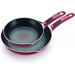 T-fal B039S264 Excite ProGlide Nonstick Thermo-Spot Heat Indicator Dishwasher Oven Safe 8 Inch and 10.5 Inch Fry Pan Cookware Set 2-Piece Rio Red