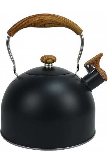 Tottshak Tea kettle 2.5 Quart Tea Kettle Stovetop Whistling Teapot Stainless Steel Tea Pot with Pattern Handle Anti-Hot Handle and Anti-slip Suitable for All Heat Sources Black