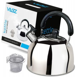 Vilcz Stainless Steel Tea Kettle with One Infuser for Stovetop Get this Beautiful Whistling Tea Pot with a Nice Loose Tea Steeper for 2.25L [2.64QT] Tea Kettle Stovetop